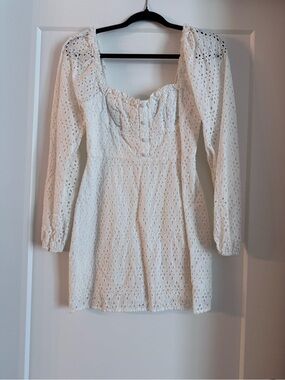 White Eyelet Long Sleeve Mini Dress